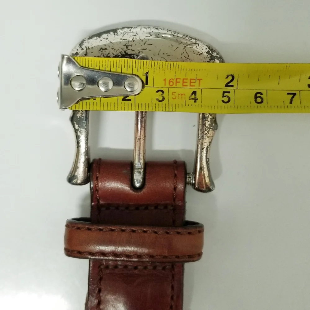 Brighton Vintage 90's Leather Belt Brown Braided Silver-tone Zoo Animals Sz 30